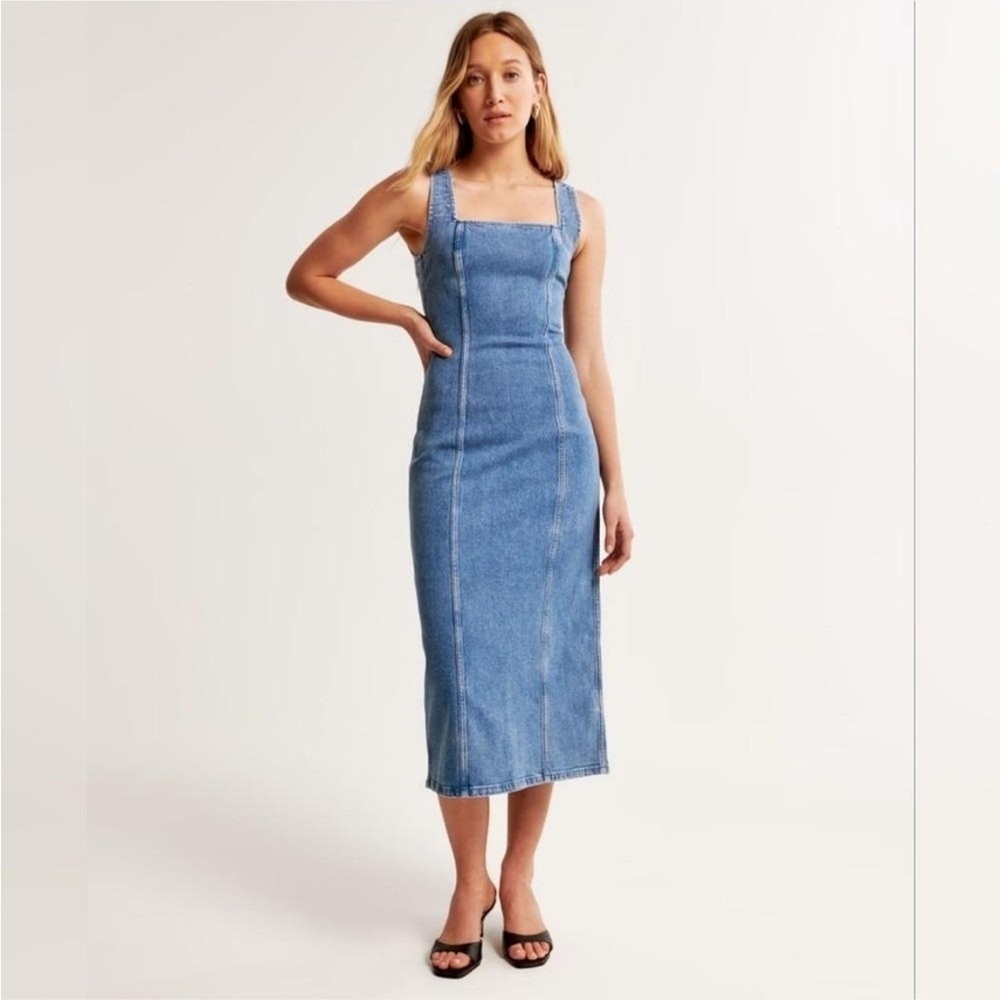 Abercrombie & Fitch Blue Denim Midi Dress